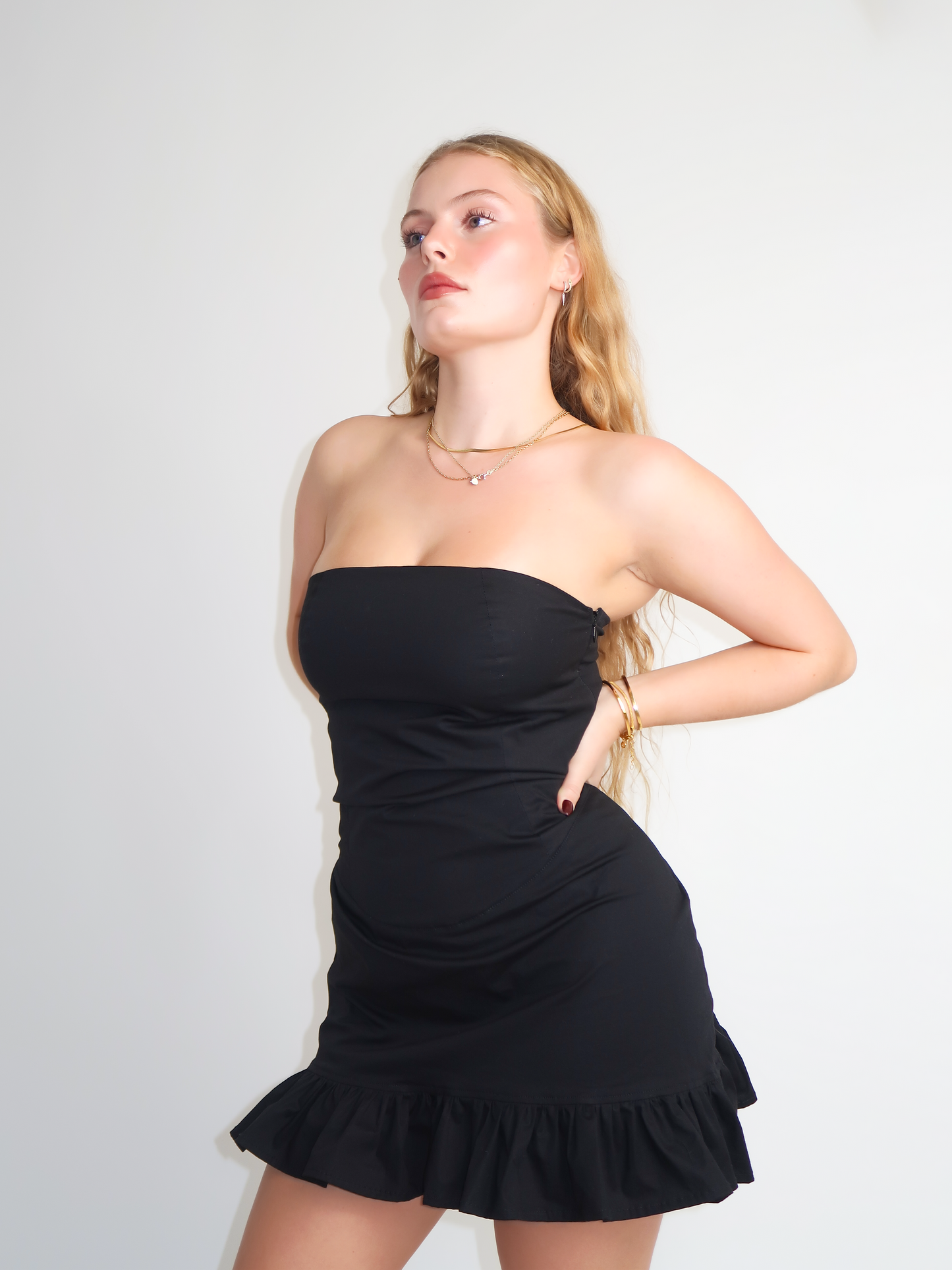 Black Ruffle Cotton Dress