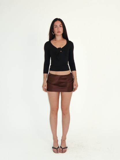 Chocolate Silk Mini Slip Skirt Sample